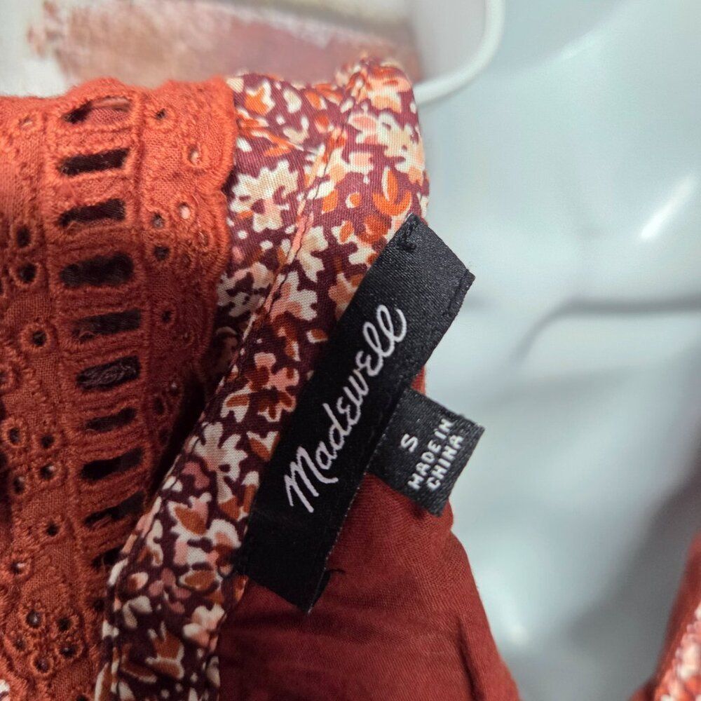 Madewell Dress S | Brown Floral Boho Short Sleeve Above Knee Coquette Indie‎ - Picture 7 of 7